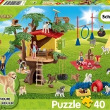 Puzzle SCHMIDT SCHLEICH Boldog kiskutyák, 40 darab + figura