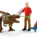 schleich dinosaurs – a tyrannosaurus rex támadása – játékkészlet t-rexszel, stegosaurusszal és kutatóval