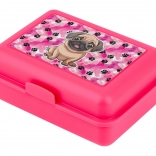 Rózsaszín uzsonnás doboz kutya illusztrációval