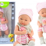 Rózsaszín-fehér Ruhás Bababarát Sapkával és Cumival