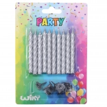 Gyertyakészlet tartókkal, ezüst, 10 + 10 db