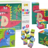 Oktató puzzle kockák 6 az 1-ben Dino világ, 9 darab