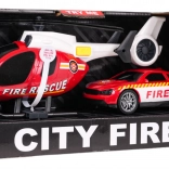 Tűzoltó helikopter és autó szett fényekkel és hangokkal