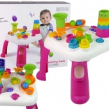Interaktív gyerek oktatóasztal golyópályával és formákkal – rózsaszín
