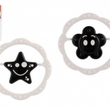 műanyag csörgő és rágókarika 12 cm, fekete-fehér, 0 hónapos kortól