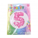 Rózsaszín 5-ös számú lufi szívecskékkel 82 × 47 cm