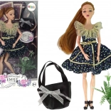 EMILY divatbemutató baba kézitáskával és virágokkal