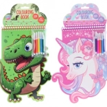 Gyermek színezőkönyv filctollakkal és matricákkal – dinoszaurusz vagy egyszarvú