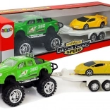 Autó készlet - sárga sportautó, zöld terepjáró autó súrlódásos meghajtással