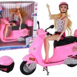 Babakészlet rózsaszín robogóval és mozgatható ízületekkel