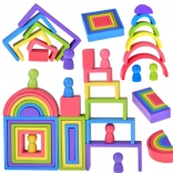 Fából készült Montessori kirakó – színes geometriai formák és figurák