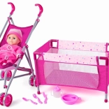 WOODY Gyermek szett babakocsival és kisággyal