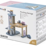 Fából készült garázs helikopterrel és kis autókkal a Viga PolarB-tól