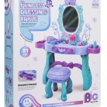 Varázslatos gyerek fésülködőasztal lila részletekkel és székkel