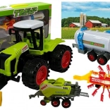 Farmjárműkészlet traktorral, tartálykocsival, szénagyűjtővel és bálázóval