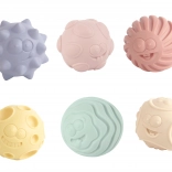 Motorikus labdák 6 cm – 6 darabos sípoló labdaszett különböző felületekkel