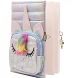 egyszarvús napló zsebecskével fehér, lakat és kulcs, A5