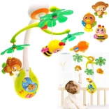 Interaktív, színes zenélő körforgó kiságy fölé állatkákkal