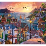 Puzzle Tengerparti város naplementében 1000 darab