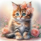 Norimpex gyémántfestés Kiscica masnival és rózsákkal 30x40 cm