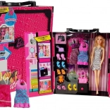 divatos babaszekrény rózsaszín bőrönd kiegészítő készlettel