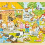 Goki fából készült puzzle Gyerek zoo 48 darab