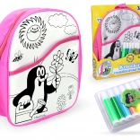 Színezhető hátizsák rózsaszín Kisvakond mintával, 30 cm és 8 filctoll