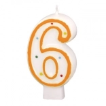 Születésnapi gyertya 6-os számmal, fehér színes pöttyökkel