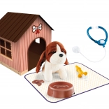 Plüss kutyus házzal és kis táskával 18 cm