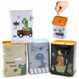 Fém persely dinoszaurusszal autóban 11 × 8 cm