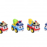 Aranyos, arcot viselő építkezési kisautó, 13 cm, lendkerekes