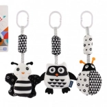 Függeszthető fekete-fehér plüssjáték babakocsira és kiságyra, 30 cm