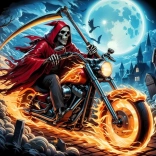 Gyémántfestés – Motoron ülő csontváz 30x40 cm