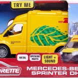 Fém MERCEDES-BENZ DHL furgon modell Majorette Grand 12,5 cm fénnyel és hangokkal