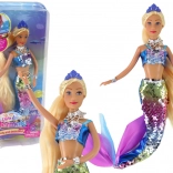 Sellő baba hosszú szőke hajjal és pikkelyes farokkal